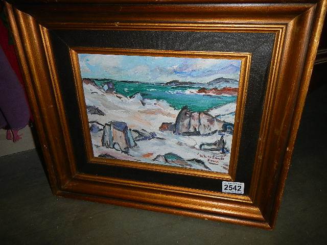 W. Gamon 1983? (1980's) Scottish colourist style acrylic on board 'Whitesands' coastal landscape,