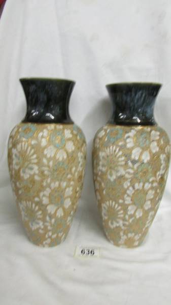 A pair of Doulton Slater vases, 27cm, both in good condition. Collect only.