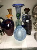 A good selection of coloured art glass vases. Collect only.
