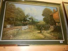 A framed and glazed railway print. 92 x 67 cm. (collect only).