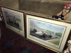 2 framed and glazed Limited edition Nigel Mansell 'Red 5' racing car pictures. Formula 1 and Indycar