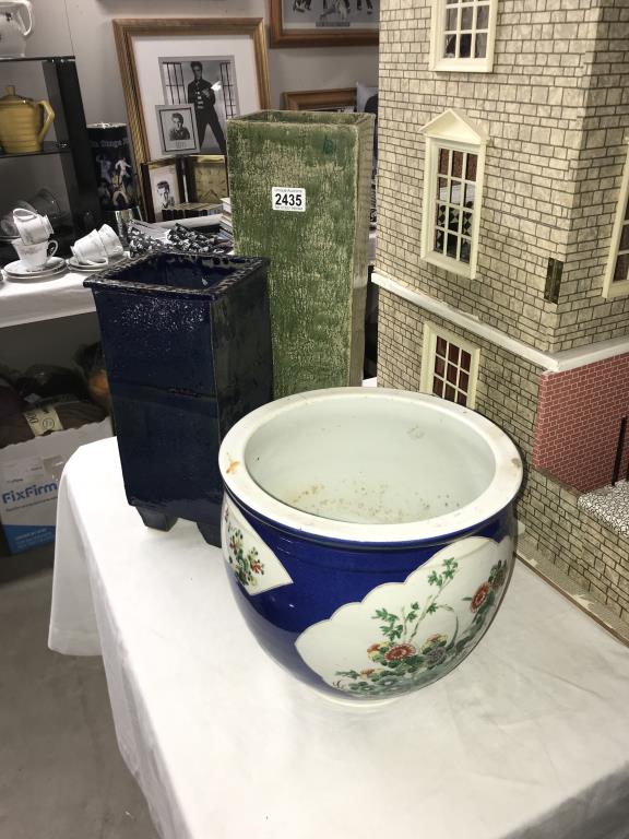 2 large earthenware slab studio vases by Sheila Fournier of Laycock pottery and a jardinière