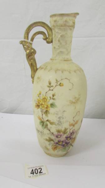 Three floral decorated cream glass vases (one has chip to base). - Image 5 of 5
