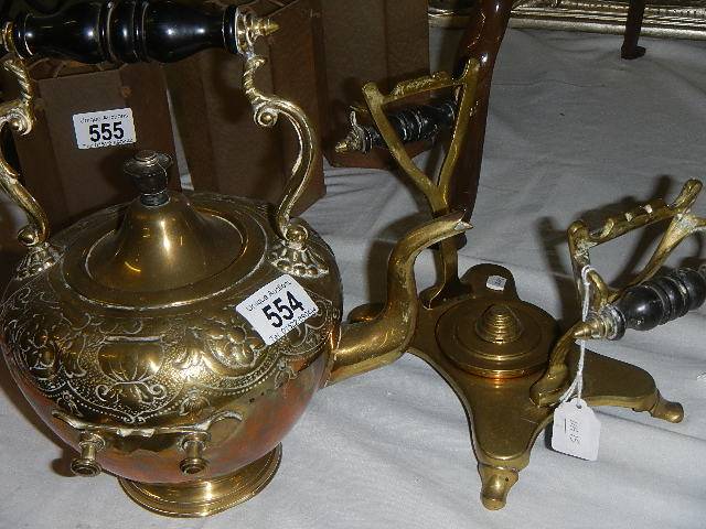 A brass spirit kettle on stand. - Image 3 of 3