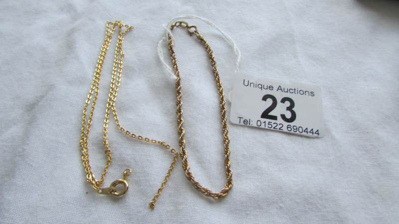 A 9ct gold bracelet and an a/f gold chain, 3.4 grams.