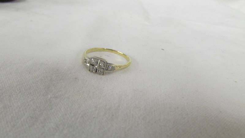 An art deco diamond ring in a square setting with diamond shoulder in platinum/18ct tested, size N. - Image 2 of 3