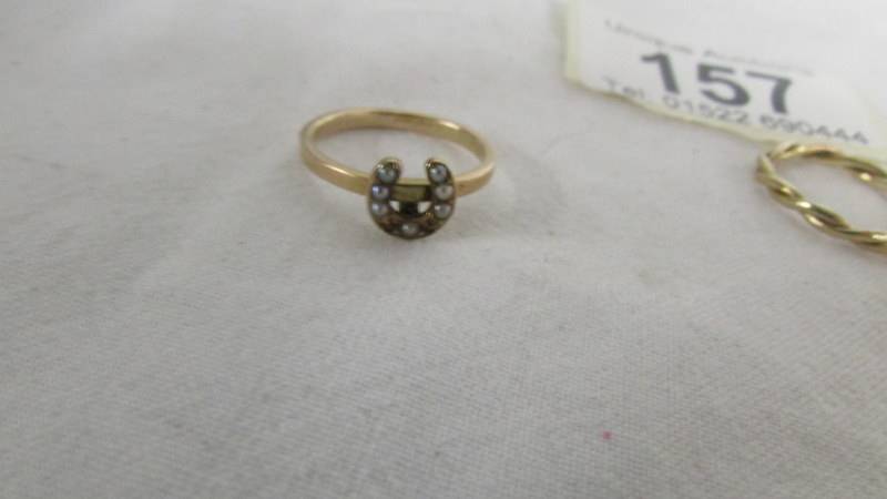 A ring set seed pearls (two missing) an another ring, both size F. (both test as gold). - Image 3 of 3