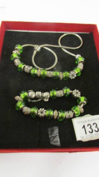 A Pandora necklace and bracelet with nine silver charms on each (925). - Image 3 of 6