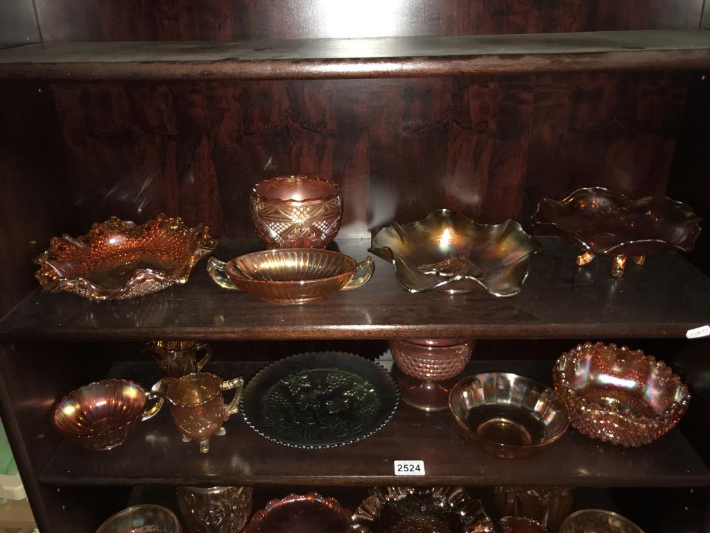 A large collection of Carnival glass bowls plus jugs and vases (mostly amber but a few blue or - Image 2 of 3