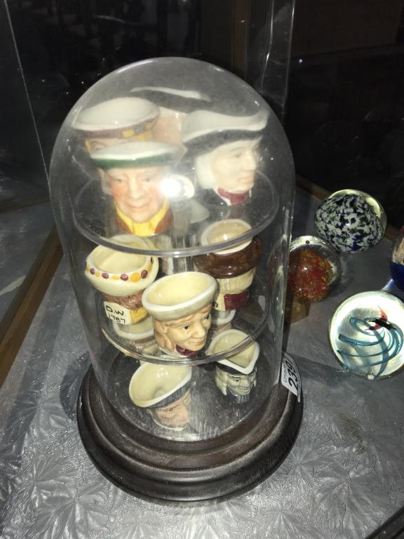 12 miniture character jugs under glass dome - Image 2 of 3