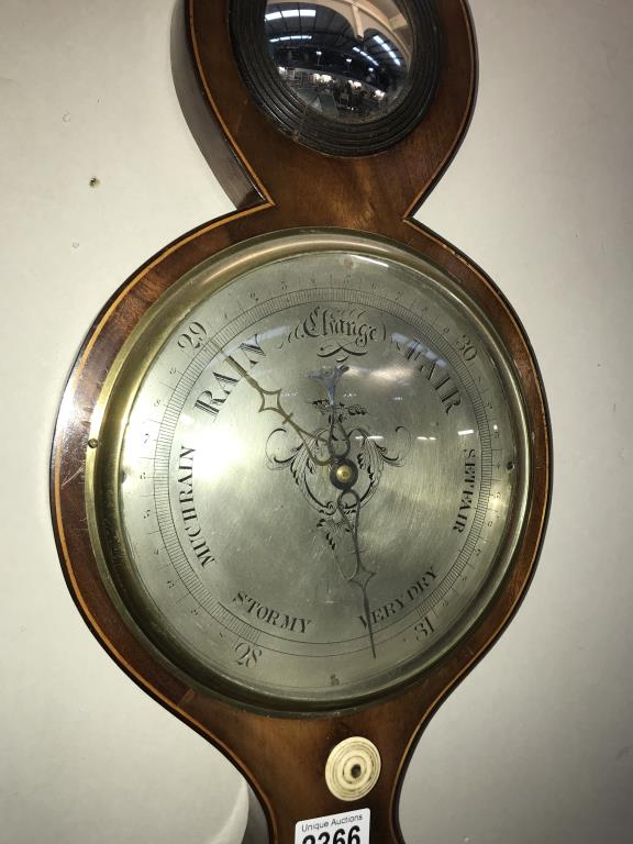 A victorian wheel barometer with silver dial and swan pediment - Image 3 of 4