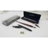 A cased Sheafer ball point pen, a Parker pen set, A Platinum fountain pen etc.,