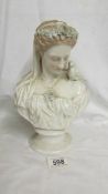 A 19th century bust of a female with a dove on her shoulder, 26 cm tall. Collect only.