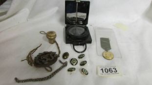 A mixed lot including compass, metal buttons etc.,