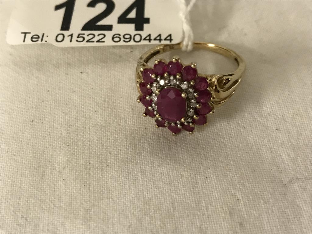 A yellow gold ruby and diamond ring, size P. - Image 2 of 8