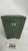 A shagreen tea caddy, possibly Chinese. Top 8.5cm x 8.5cm. Bottom 5.5cm x 5.5cm. Height 19.75cm.