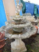 A three tier cherub bird bath (Approximately 156 cm tall x 115 cm maximum diameter). Collect only.