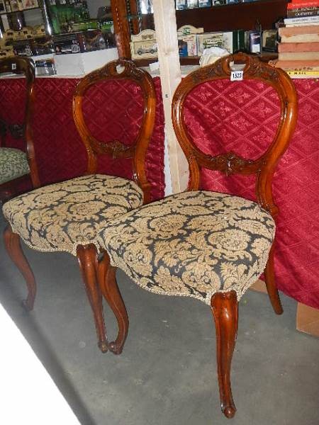 A pair of mahogany cabriole leg chairs. Collect only.