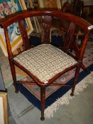A Victorian mahogany inlaid corner chair. Collect only.