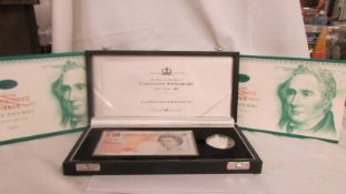 Two limited edition 1999/2000 sterling banknote issue five pound note and a 2003 silver proof coin