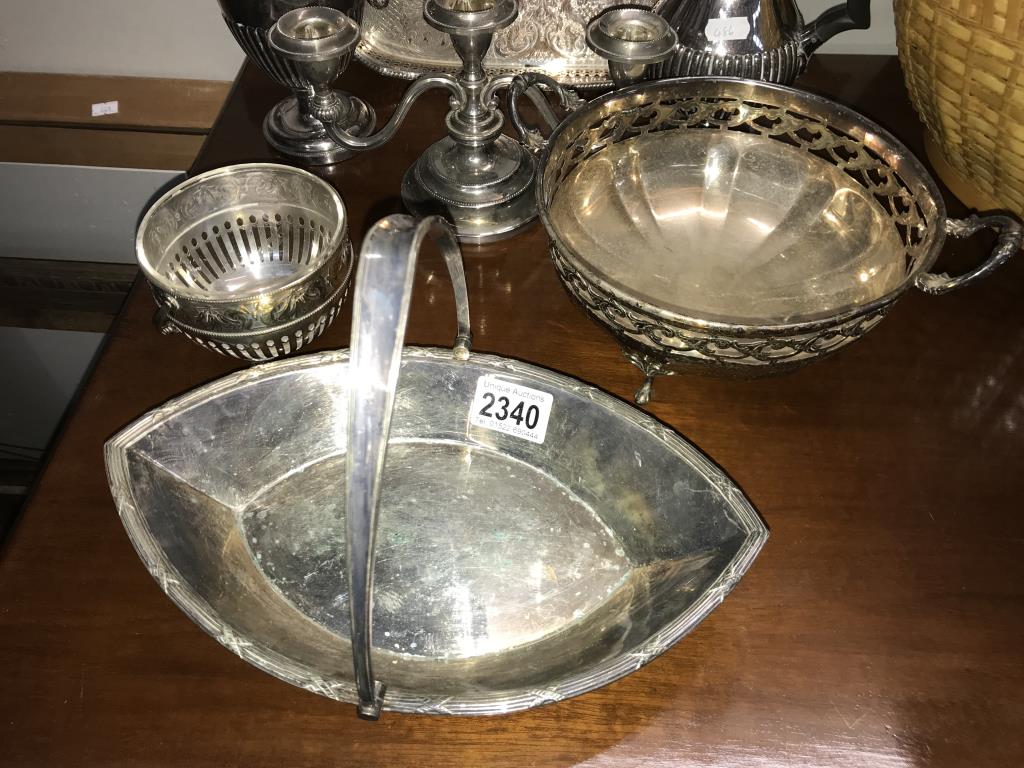 A selection of silver plate including Candelabra, fruit bowl, & trays etc. - Image 3 of 3