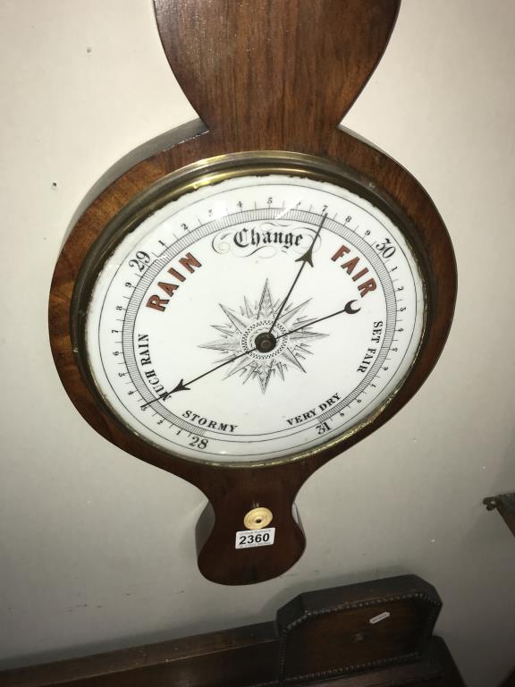 A Victorian Mahogany wheel barometer with porcelain dial and swan neck pediment Height 103cm ( - Image 3 of 3