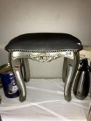 A silver painted ormalu style bedroom stool with mirror panel legs. Collect only.