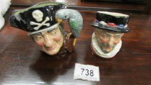 Two small Royal Doulton character jugs, Long John Silver and Beefeater.