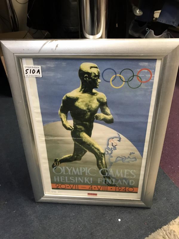 A framed poster for the Olympic games Helsinki Finland, by Hadi Kronika