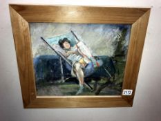 An original Franklin White nude study painting on board, (Image 35cm x 29cm - frame 45.5cm x 40cm)