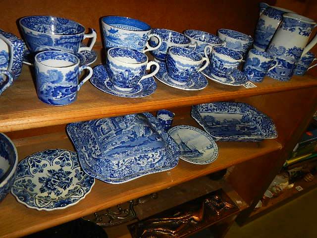 Two shelves of Spode, Enoch Wood etc., blue and white china. - Image 4 of 4