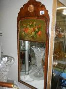 A Regency design walnut framed mirror with hand painted floral decoration. Collect only.