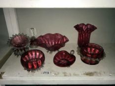 7 pieces of Victorian cranberry glass A/F