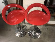 Two red and chrome retro style bar stools. (Collect only)