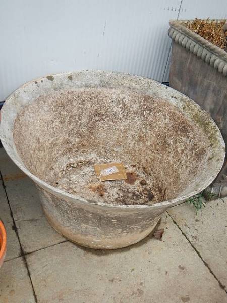 A large composite cement planter, 76 cm diameter x 43 cm tall. Collect only.