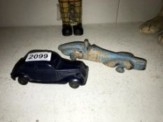 A hard rubber model of Sir Malcolm Campbells bluebird & a Lilo toys streamline saloon car