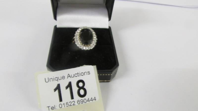 A large sapphire and diamond yellow gold ring, size M. - Image 4 of 6