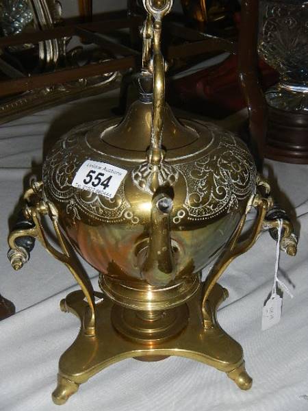 A brass spirit kettle on stand. - Image 2 of 3