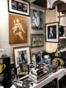 A large collection of Elvis memorabilia including Clock, lamp, pictures, mugs, shower curtain, cd's,