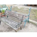 Two cast iron and wood garden benches, a/f. Collect only.