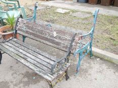 Two cast iron and wood garden benches, a/f. Collect only.