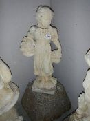 A garden figure of a girl on stand a/f (repair to head).