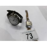 A silver cased trench wrist watch in working order and a ladies chrome plated atd deco wrist