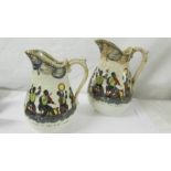 Two rare early 20th-century jugs depicting jazz bands, both a/f.