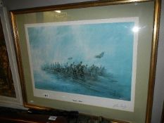 A framed and glazed signed print entitled 'Guns of War'. Collect only. 67 x 82 cm.