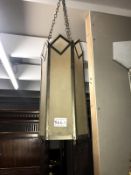 An original uncleaned art deco ceiling light with shaped glass panels in good condition. 68cm drop