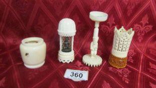Four pieces of antique carved ivory. (Taller pedestal item a/f) Available for UK shipping only.