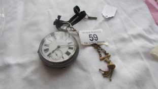 A Fattorini & Sons, Bradford silver pocket watch on chain.