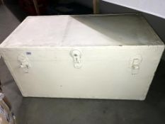 A large painted travel trunk. Collect only. (99cm x 51cm x 51cm)