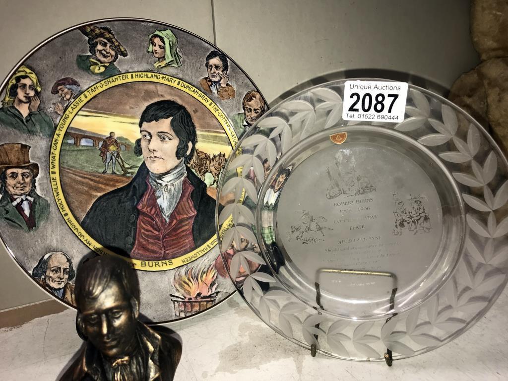 A Royal Doulton Robert Burns on bridge HN3641, plate D6344, Burns crystal plate & rsin bust of Burns - Image 4 of 4